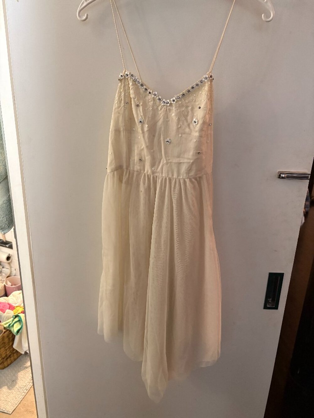 NWT FREE PEOPLE Ivory Beaded Slip Dress Floral Beading Size M